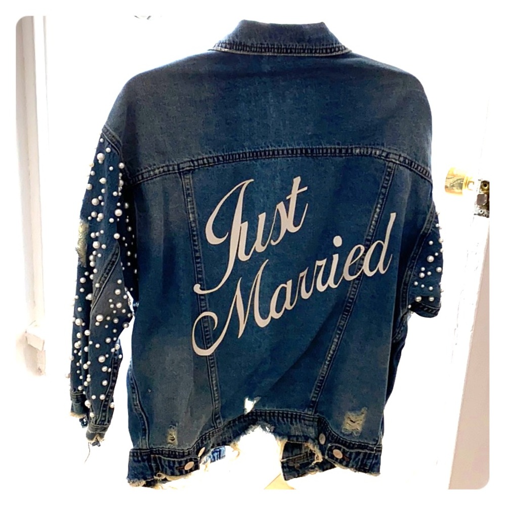 Just Married Pearl and Denim Jacket NWOT